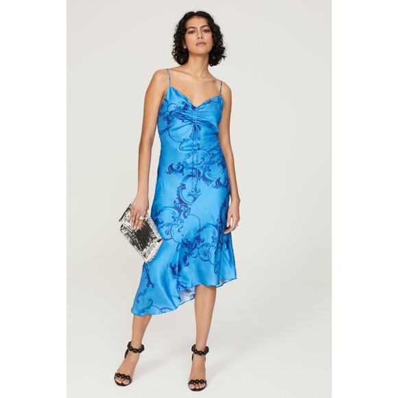 AllSaints Alexia Isabella Blue Tie Dye Asymmetric Sleeveless Midi Dress Size 4 - Picture 1 of 15